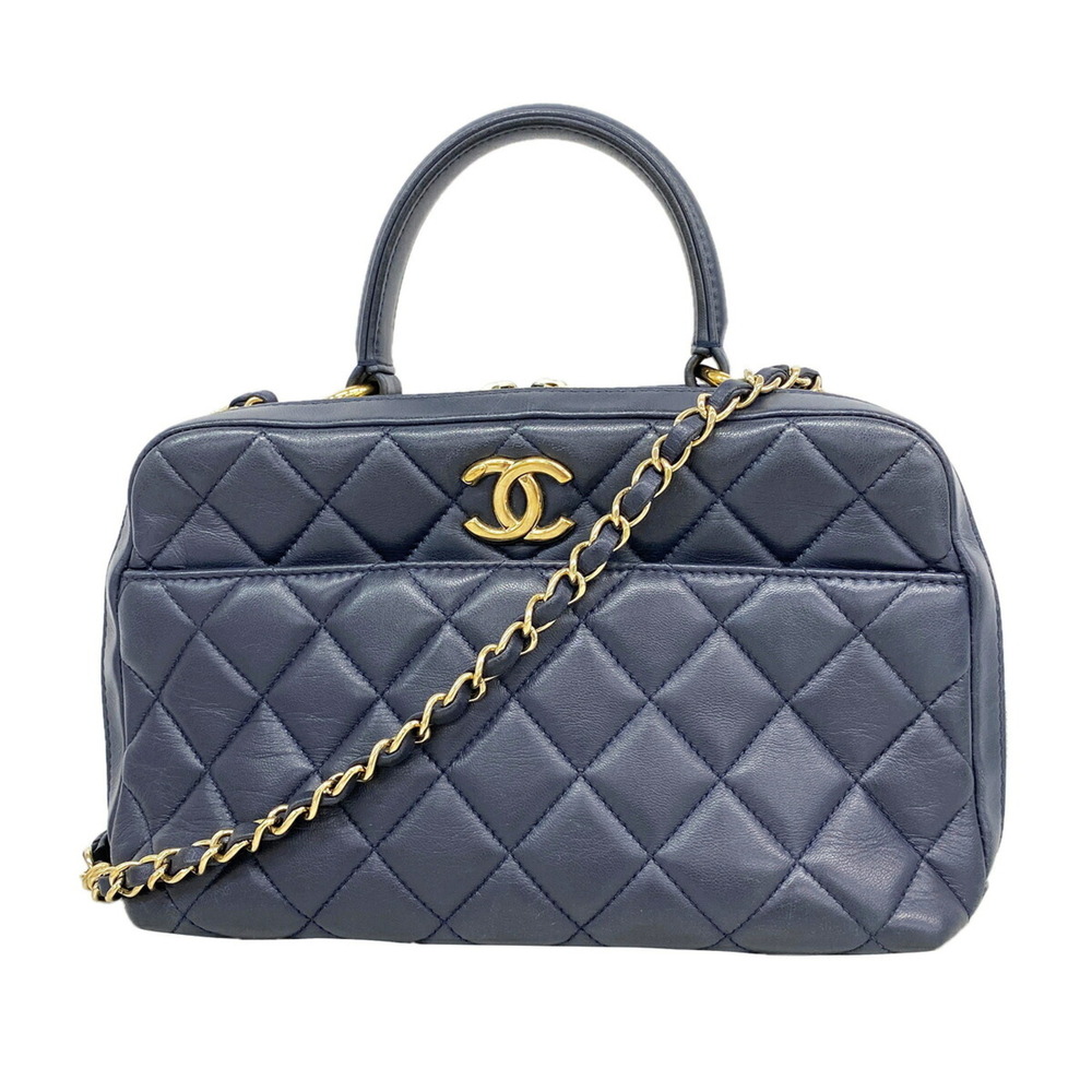 Chanel MatelassΓ© Chain Shoulder Handbag, Lambskin, Navy/Champagne, 2-way Bag ...